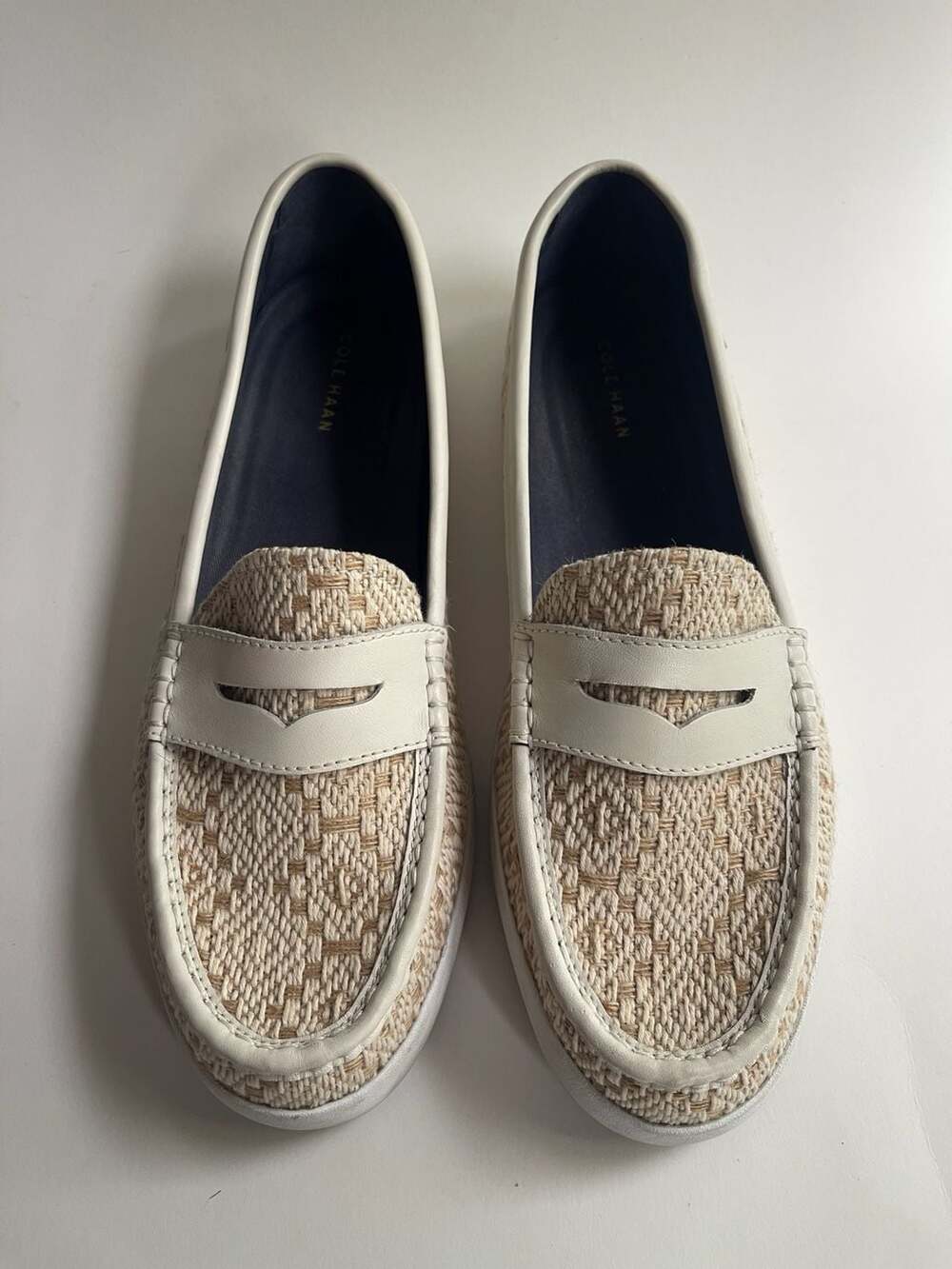 Cole Haan Nantucket Penny Loafer Raffia Cream Tan Slip On Shoes Size 11B